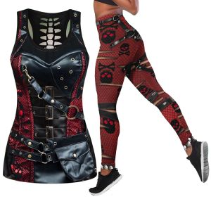 Outfit Steampunk Skull Fashion 3D Printed Workout Leggings Fitness Sports Gym Running Lift Hips Yoga Pants Tank Top Yoga Set