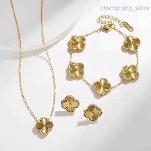 Luxury Design Gold Clover Necklace Bracelet Titanium Steel Jewelry for Women