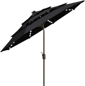 Paraplyer Eliteshade-USA 10-årig icke-blekande Sunumbrella Solar 9ft 3 Tiers Market Paraply 80 LED-lampor Utomhusbord