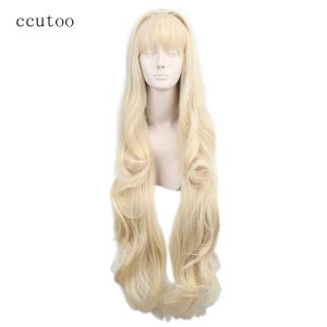 Peruker ccutoo vulkaloid3 seu, 100 cm ljusblond lockigt långt syntetiskt hår cosplay kostym peruk värmebeständighet fiber