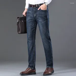 Jeans masculinos chegada ol trabalho denim homens elástico negócios calças retas ajuste regular toda a temporada marca calças de alta qualidade