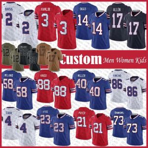 2024 Novo 17 Josh Allen Stefon Diggs Jersey de futebol Dalton Kincaid James Cook Dawson Knox von Miller Dion Dawkins Damar Hamlin Tyler Bass Micah Hyde Gabriel Davis Matt