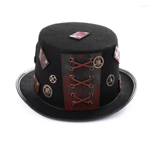 Berets Victorian Steampunk Top Hat med liten randen Gothic för män kvinnor 449b