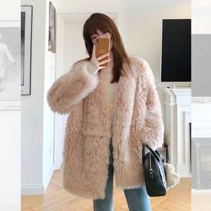 Women's Fur Faux Fur French Style Rabbit Fur One Piece Female Autumn and Winter Furry Small Stature Pink Fragrant Style Fur Environmentally Friendly Fur Coat {category}