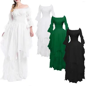 Casual Dresses Puff Sleeve Off Shoulder Women's Spring Summer High Low Ruffle Medieval Costume Dress Solid Color Cosplay Party Party