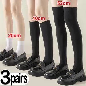 Women Socks 1/3Pairs JK Woman Stockings Black White Lolita Long Solid Color Kne High Fashion Kawaii Cosplay Sexig Nylon