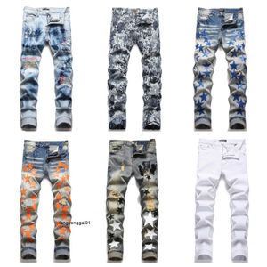 Herren-Designer-Röhrenjeans, Sommermode, Stretch-Jogginghose, Luxus-Röhrenhose, lila, lässig, Sternenmuster, übergroße, zerrissene Hose, modische Streetwear