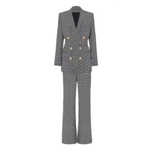 Designer 2024 Letter Print Women's Coat Two Pieces Set Belt Sashes and Paneled Pants Set 32022