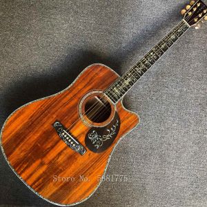 Guitar High quality KOA wood acoustic guitar, ebony fingerboard, real abalone shell binding and inlay, cutaway acoustic guitarra