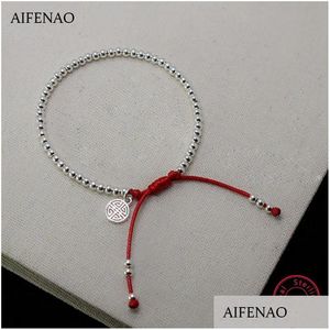 Pulseira brincos colar 925 prata esterlina contas pulseiras para mulheres artesanal fio vermelho corda pulseira amizade pulseira sorte dhifx
