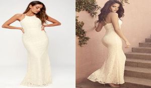 Sexy Lace Sheath Wedding Dresses Halter Formal Party Backless Beach Bohemian Ivory White Bridal Gown Custom Made Plus Size Vestido3451094