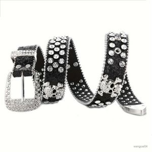 Pasy Skull Nirit Rhinestone BB Paski Trendy solidny kolor błyszczący pasek skórzany kowbojski kowbojski dżinsy Pasek dla kobiet dziewczęta