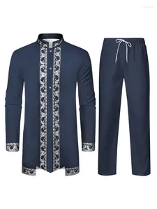 Abbigliamento etnico Abito musulmano L'abito tradizionale degli uomini arabi Stampa modello 3D Pantaloni a maniche lunghe nero bianco giallo blu navy