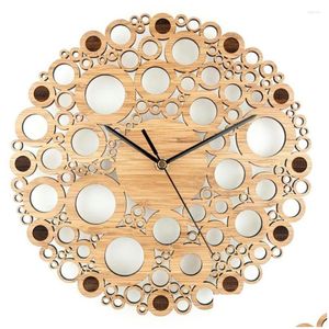 Orologi da parete Orologio in bambù creativo Design semplice e moderno Decorazioni per la casa rotonde in legno naturale Arte silenziosa 12 gocce Giardino Dh0P2