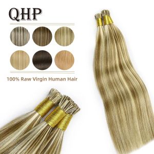 Extensions QHP Capsules I Tips Hårförlängningar 100% Raw Virgin Human Hair Stick Pre Bonded Straight Hair 50pc 1G/PC