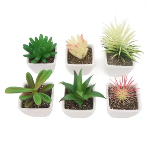 Decorative Flowers 6Pcs Artificial Succulents Potted Plastic Simulation Plants In Pots Home Living Room Office Desktop Decoration