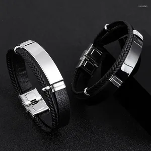 Bangle Leather Bracelet Blank For Engrave Stainless Steel Plate To Layer Bangles Men Wholesale 10pcs