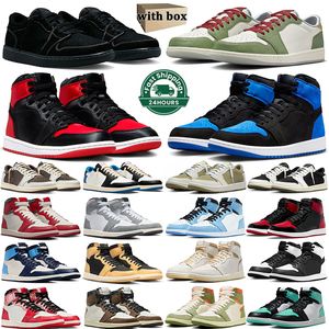 Jumpman 1 농구화 1s 남성 남자 낮은 검은 팬텀 리버스 모카 올리브 새틴 자란 왕실 팬더 UNC 발가락 녹색 글로우 그림자 2.0 시멘트 남성 야외 스포츠 크기 36-47