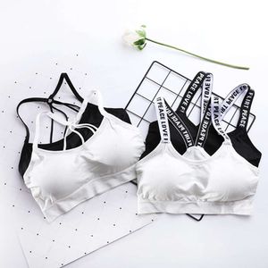 Reggiseno sportivo per ragazze con bellissima tracolla a forma di lettera inglese sul retro, senza cuciture, supporto anti-luce, senza anello in acciaio