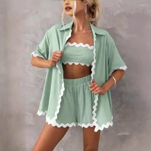 Women's Tracksuits 2024 Early Spring Simple Fashion Shorts Sets For Women Solid Color Buttons Short Sleeves Cardigans Wave Casual Female