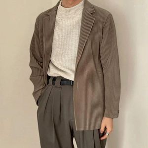 Jaquetas masculinas alsey miyake plissado casual simples terno botão preto blazers para homens jaqueta casacos básico streetwear drape