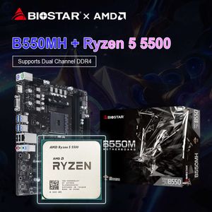 BIOSTAR Новая игровая материнская плата B550MH AMD B550M + процессор AMD Ryzen 5 5500 R5 5500 M.2 Nvme Sata3 AM4, разъем placa mae