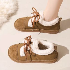 Boots CRLAYDK Winter Women's Suede Moccasins Indoor Outdoor Lace Up Fur Lining Comfy Loafers Warm Flat Shoes Snow Booties for Driving