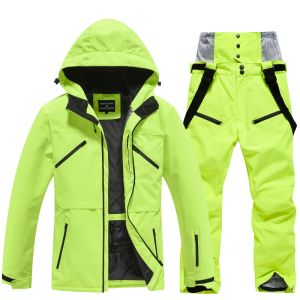 부츠 새로운 남자와 여자 스노우웨어 방수 스키복 세트 스노우 보드 의상 야외 의상 방수 겨울 재킷 + 바지 unsex
