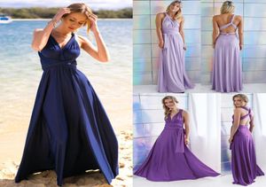 Mais novo barato conversível vestidos de dama de honra sexy voltar chiffon ruched até o chão vestido de convidado de casamento vestido de dama de honra personalizado ma2690203