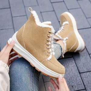 Сапоги Women Plush Lined Angle Boots Solid Color Thermal Crace Up Снежные ботинки зима теплые наружные короткие ботинки