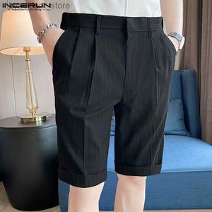 Men's Shorts 2023 Korean Style Mens Striped Business All-match Shorts Casual Streetwear Male Comfortable Straight Split Shorts S-5XL L240320