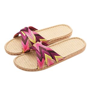 Slippers Womens multi-color flat slider summer linen indoor shoes family leisure beach cross strap womens flip sandalsWA73 H240325