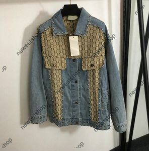 24ss outono mulheres jaquetas designers casaco paris dupla carta impressão casaco mulheres rebite cravejado lapela manga comprida denim jaquetas senhora outerwear roupas