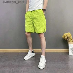 Mäns shorts herrar kläd mode sommar ny trend färg snabb torkning shorts koreanska baggy haren byxor för man strandbyxor smala shorts homme l240320