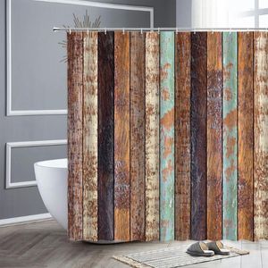 Shower Curtains Retro Old Wooden Board Waterproof Cloth Bathroom Decor Rust Wood Grain Pattern Bathtub Screen Hooks Bath Curtain