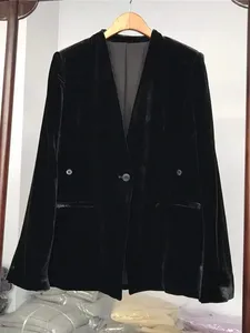 Abiti da donna velluto da donna blazer nero 2024 a bottone a bottone a molla lunghe cappotto femminile elegante