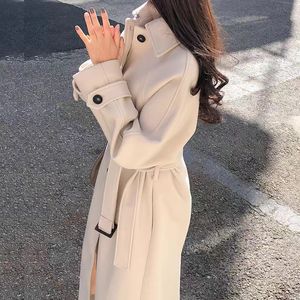 Wełniane płaszcze wełniane mieszanka wełny Długi luźny płaszcz dla kobiet koreańska wersja moda damska odzież kobieta ubrania jesienne zima nowa odzież wierzcha nowa