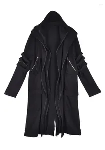Herrjackor mörkare länge över knäskåpa personlighet yamamoto stil hoodie windbreaker guiden cape coat
