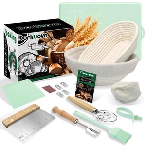 Dorkuova Starter-Set, Brot-Set mit 2 ovalen Gärkörben zum Backen von Sauerteigbrot