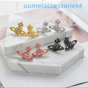 Designer Luxury Brand Jewelry Western Empress DowageRing Stud Honeycomb Saturn Colorful White Stone Advanced Sense örhängen