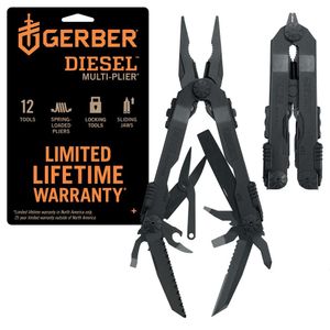 Gerber Diesel Multi-Zangen-Nadelzangen-Set, 12-in-1-EDC-Multitool, Messer, Überlebensausrüstung und Ausrüstung – Schwarz
