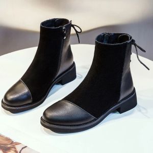 Buty kobiety Chunky Obcowanie krótkie buty Brytyjski styl moda back buty chodzenia eleganckie okrągłe palce na zewnątrz mieszkania bota femininas