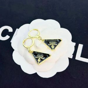 Luxury Diamond tri-angle designer black stud hoop women 18K gold silver letter P logo engrave dangle earrings girls wedding jewelry