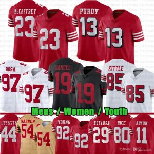 2024 NOWOŚĆ Christian McCaffrey Brock Purdy Football Jerseys Nick Bosa George Kittle Deebo Samuel Fred Warner Jerry Rice Montana Talanoa Hufanga Trent Williams Brando