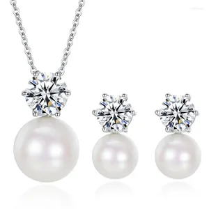 Colar brincos conjunto simples branco imitação de vidro pérola colares para mulheres zircão jóias noiva festa de casamento presente