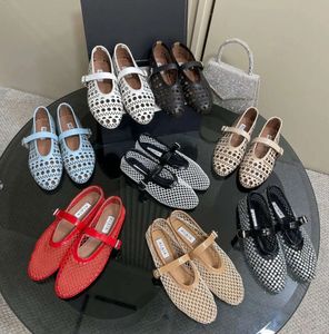 Designer Sandal Dress Ballet Flats Shoes Women Fishnet Shoe Breattable Open Toe Fashion Street Style Sandaler Storlek 35-42