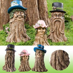 装飾的な置物面白い木の切り株家族庭園樹脂彫刻彫刻の創造的な3つの帽子像のミニチュア家の装飾ポーチ