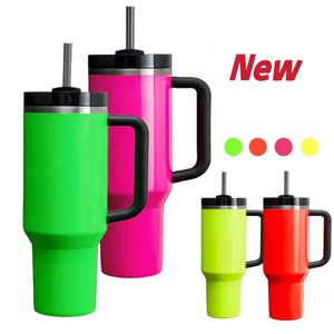 40oz Sublimation Neons Tumbler H2.0 Rainbow Quencher Tumbler Insulated Travel Mug Beer Mug Outdoor Camping Cup