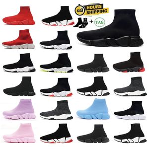 2024 Designer Sock Shoes Mens Mens Womens Graffiti White Black Red Beige Pink Clear Sole Lace-Up Neon Yellow Socks Speed ​​Runner Trainers Flat Platform Sneakers Casual 36-47