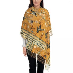 Scarves Ladies Long Antique Chinese Pictorial Birds Tree Rug Women Winter Fall Thick Warm Tassel Shawl Wrap Bohemian Scarf